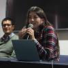 María Elena conversado sobre sus experiencias de movilidad. A su lado, el maestro Pedro Moreno.